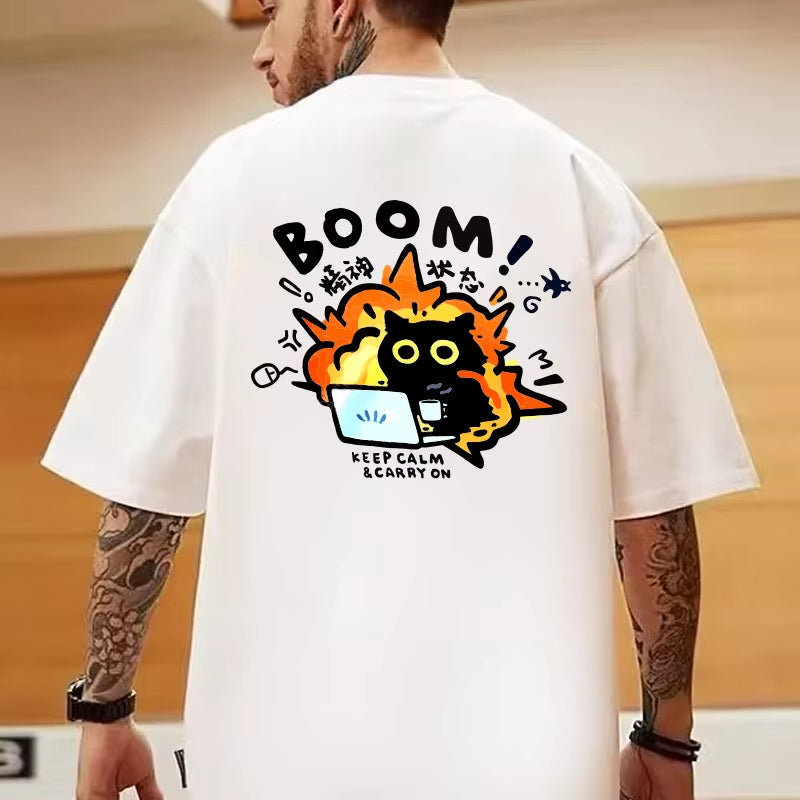 Good Mental State Pure Cotton Short Sleeved T-Shirt for Men Women Summer New Tee Clothes Loose Casual Cartoon Oversized Top 2024