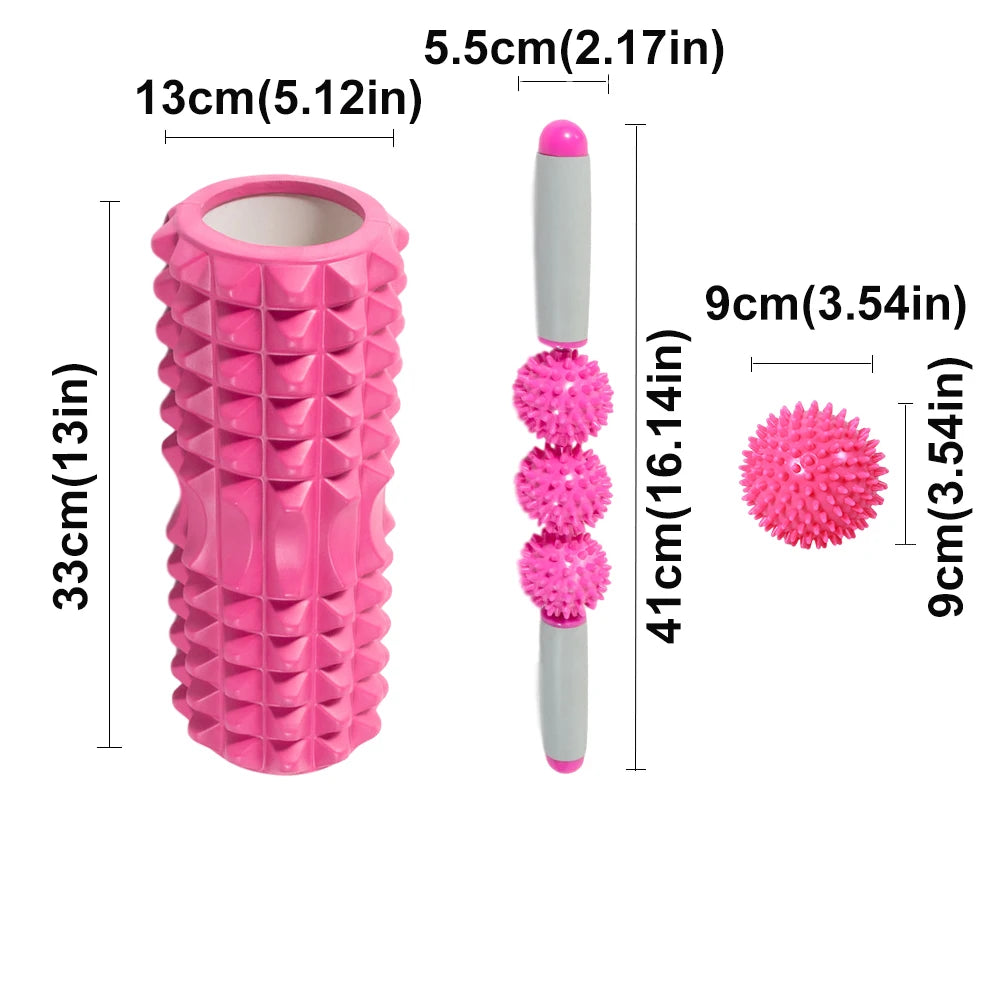 Fitness Pilates Foam Roller Blocks Suit Yoga Column Massage Relax Ball Yoga Stick for Back Waist Arm Leg Foot Massage Trainer